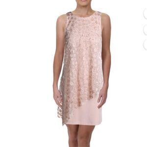NWT Tahari ASL Women's Peach Floral Lace Overlay Dress.  Size 16
